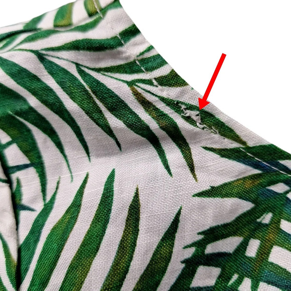 Loft Medium Green White Palm Linen-blend Tie-back Romper Pockets Tropical - Picture 8 of 15